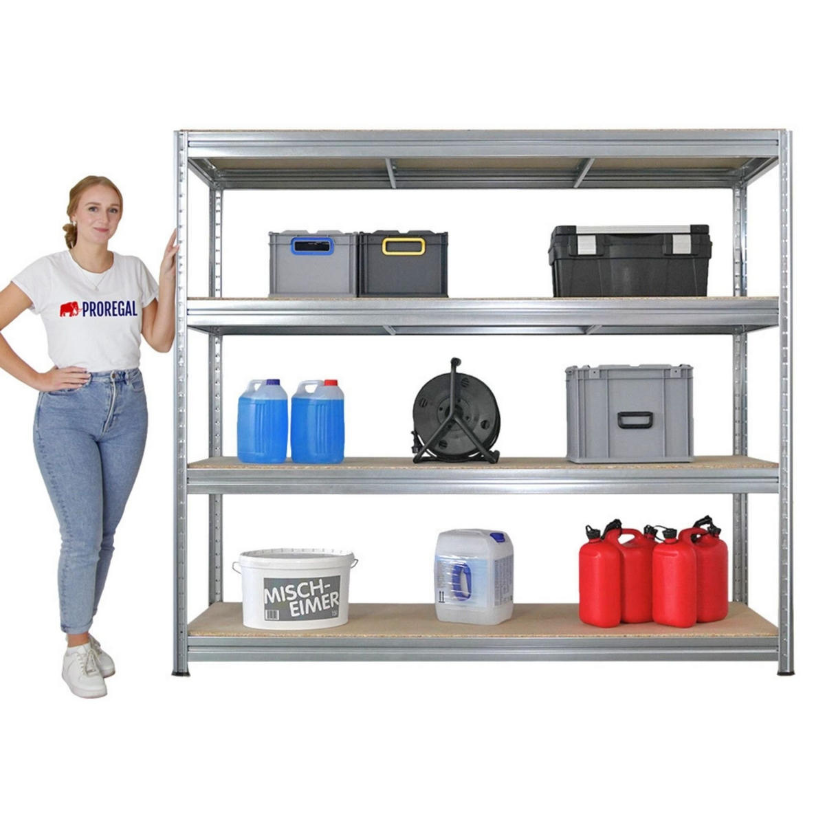 SCHWERLASTREGAL Dino 180x200x60cm Spanplatten-Ebenen Verzinkt - Silberfarben, Metall (200/180/60cm) - PROREGAL