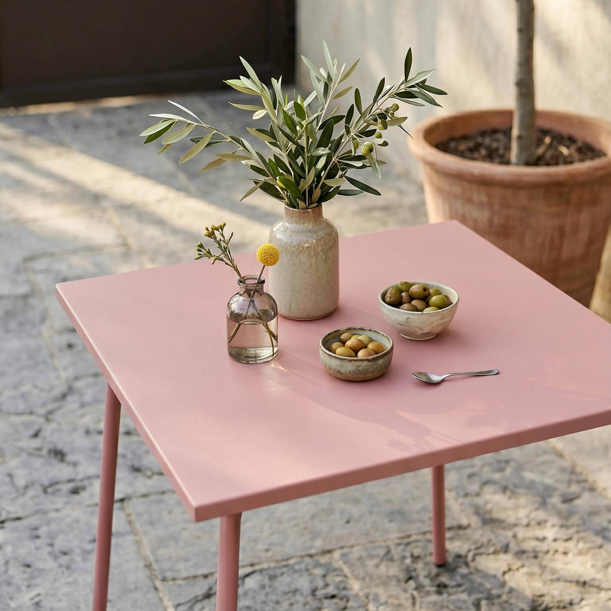 GARTENTISCH, Rosa - Hellrosa, Metall (70/70/72cm) - Oviala