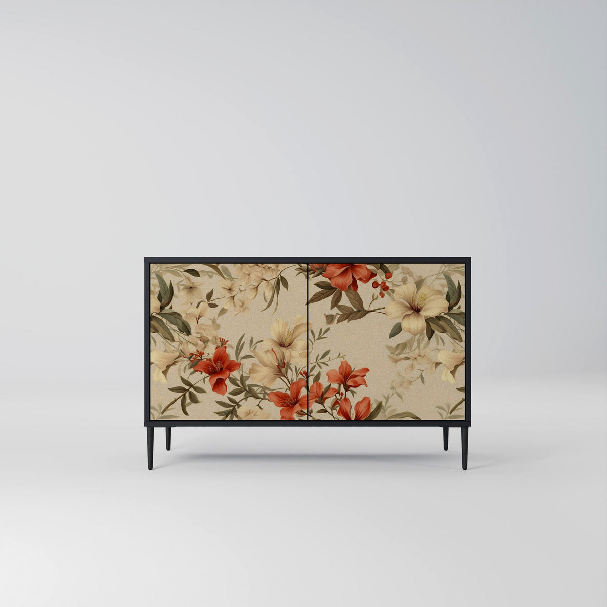 SIDEBOARD BLOOMING HARMONY, Eicheneffekt, 111x42x77,5 cm, 2 Türen - Eichefarben/Buchefarben, Holzwerkstoff/Buchenholz (111/77.5/42cm) - SpaceRebels