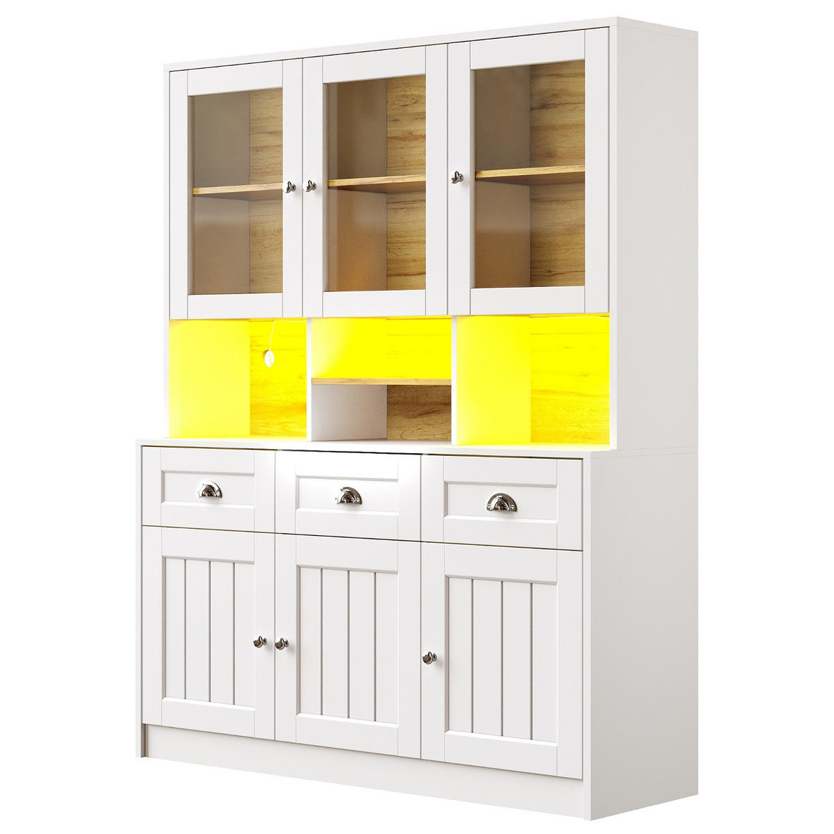 KÜCHENSCHRANK Küchenbuffet Weiß Schwarz, 140/175/40 cm, MDF, MIT LED-BELEUCHTUNG, für Esszimmer und Küche - Weiß, Holzwerkstoff (40/175/140cm) - Rolipo