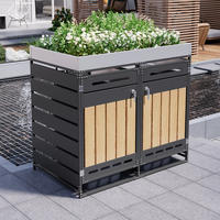 MÜLLTONNENBOX Pflanzkasten Holzoptik Belüftung Schloss - Schwarz, Metall (131/120/79cm) - LEBENLANG