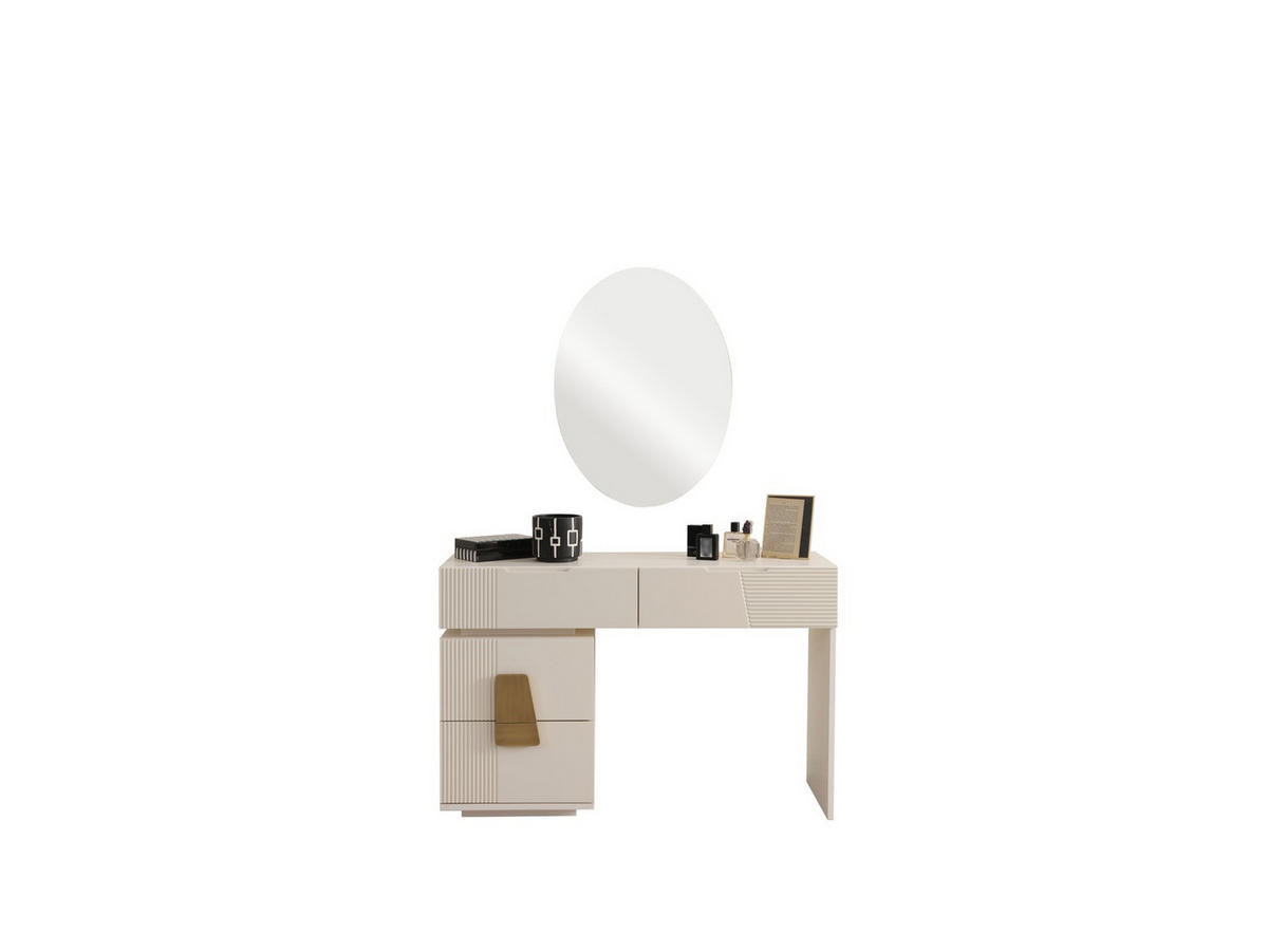 BETTANLAGE Velteria Typ-2 Bett mit Kopfteil 2 Nachttischen und Kommode - Creme, Holzwerkstoff (160/200cm)
