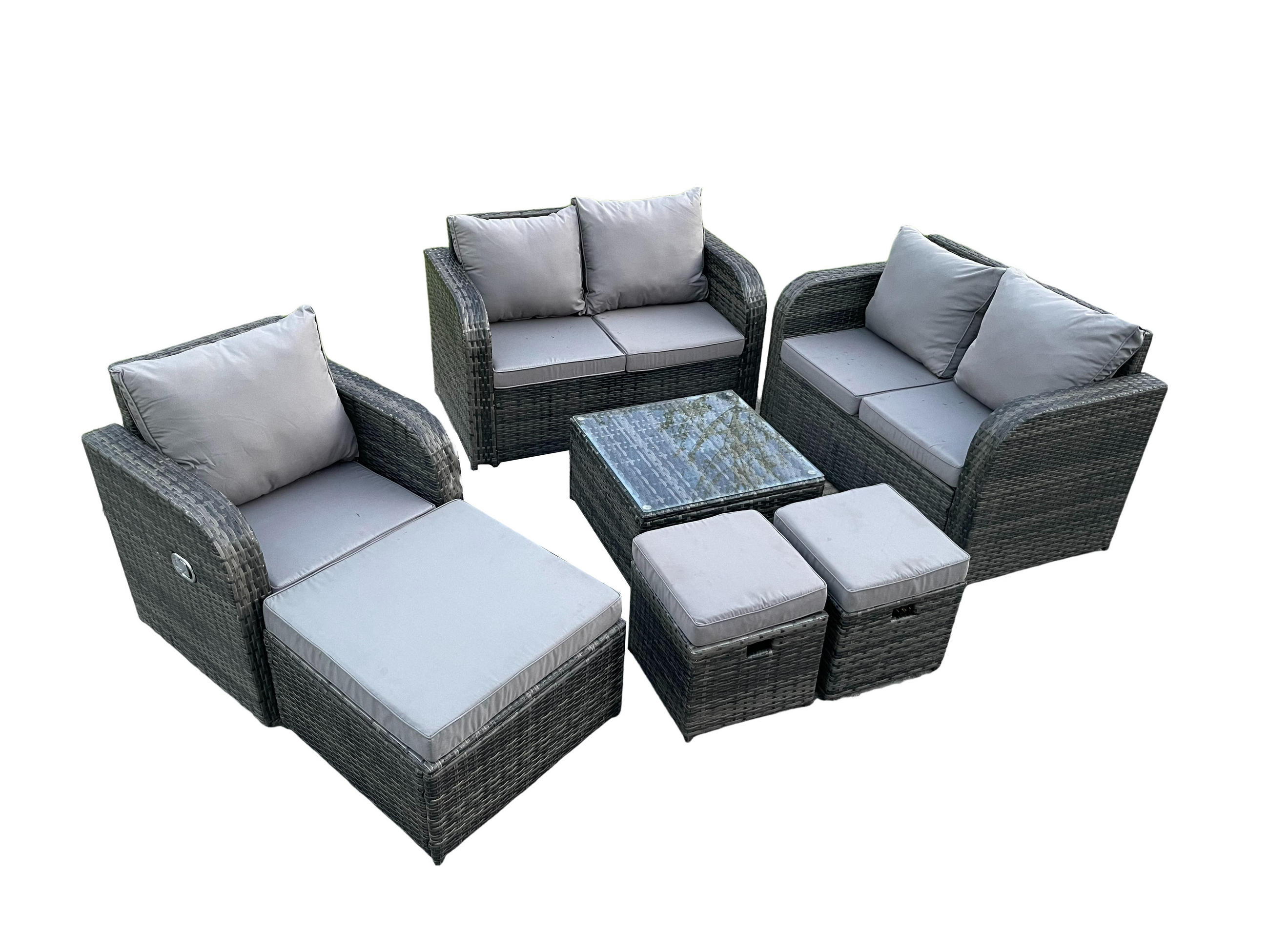 LOUNGEGARNITUR Polyrattan Dunkelgrau 8-Sitzer - Dunkelgrau, Metall - Fimous