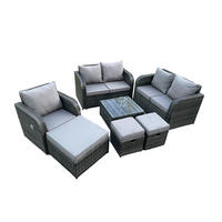 LOUNGEGARNITUR Polyrattan Dunkelgrau 8-Sitzer - Dunkelgrau, Metall - Fimous