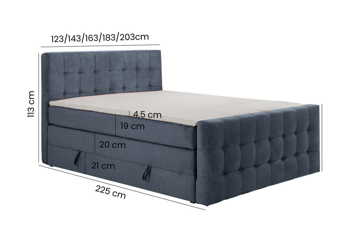 BOXSPRINGBETT IMPERIAL mit Topper und Bettkasten, Anthrazit, 140x200 cm - Anthrazit, Textil (140/200cm) - KS Home Concept
