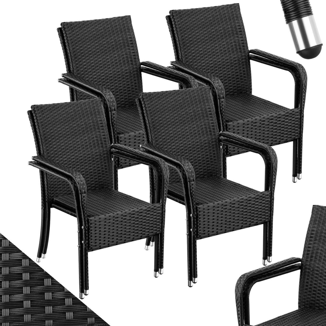RATTANSTUHL 8er Set Girona,58 x 67 x 90 cm, Belastbarkeit 120 kg,schwarz - Schwarz, Kunststoff (58/90/67cm) - tectake