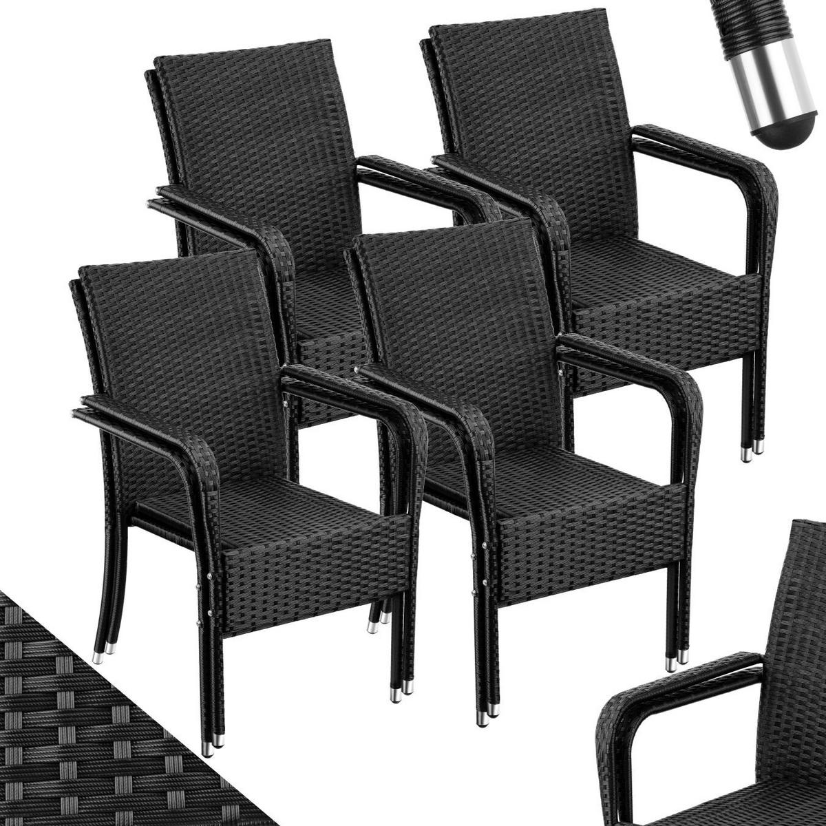 RATTANSTUHL 8er Set Girona,58 x 67 x 90 cm, Belastbarkeit 120 kg,schwarz - Schwarz, Kunststoff (58/90/67cm) - tectake