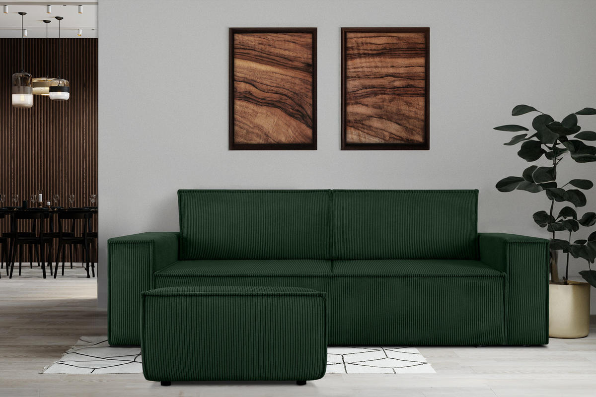 SITZPOUF NAPI gefederte Sitzfläche, dunkelgrün - Dunkelgrün/Schwarz, Textil (83/45/83cm) - KONSIMO®
