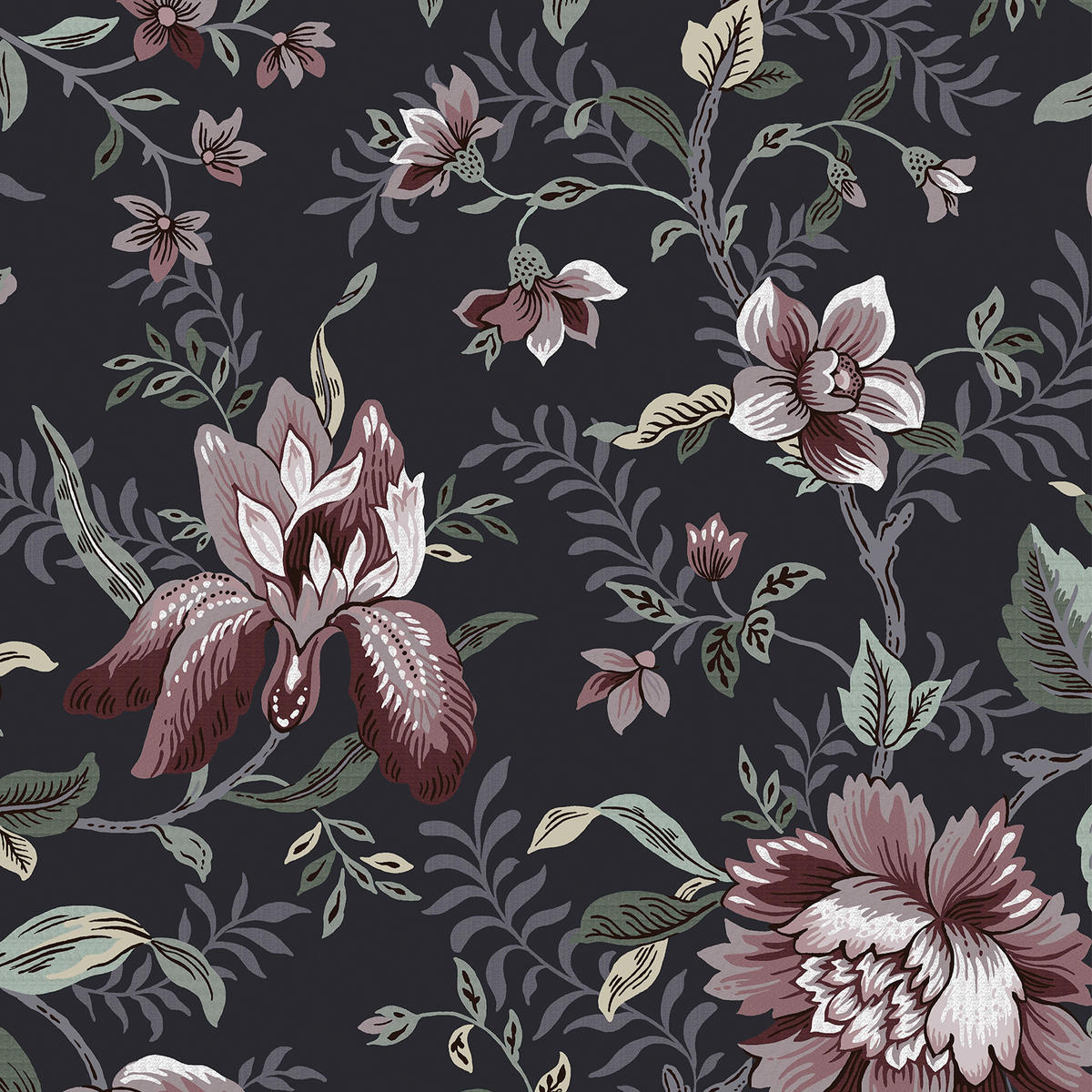 VLIESTAPETE Edita Garden Charcoal Grey - Grau, Papier/Kunststoff (52/1000cm) - LAURA ASHLEY