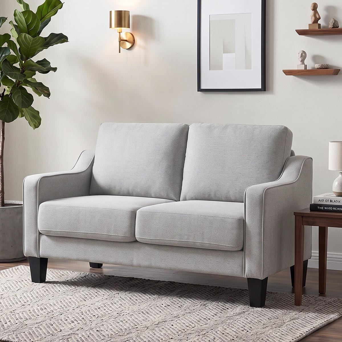 SOFA, 2-Sitzer, Leinenoptik, modern, platzsparend, hellgrau, 136x77x86cm - Multicolor, Holzwerkstoff (136/86/77cm) - FORIOUS