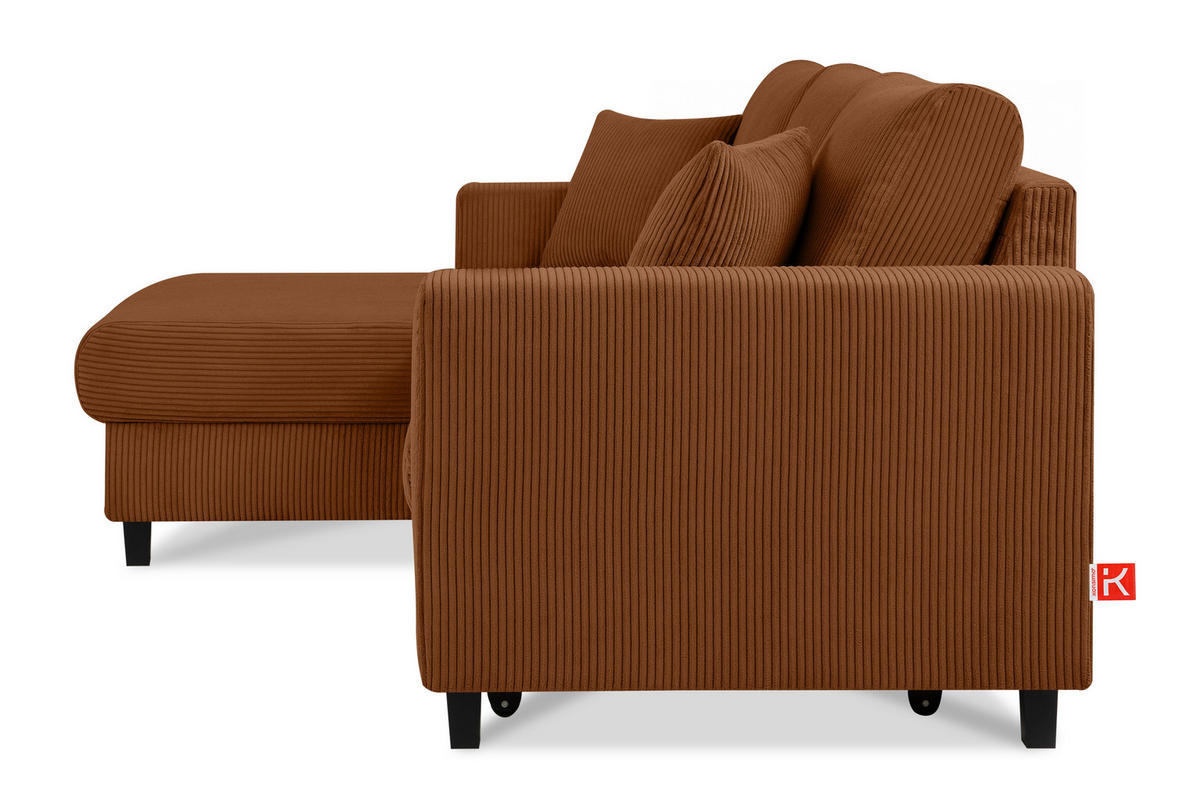 ECKSCHLAFSOFA EGRET Links mit Bettkasten, Cord-Stoff, orange - Orange, Textil (234/90cm) - KONSIMO®