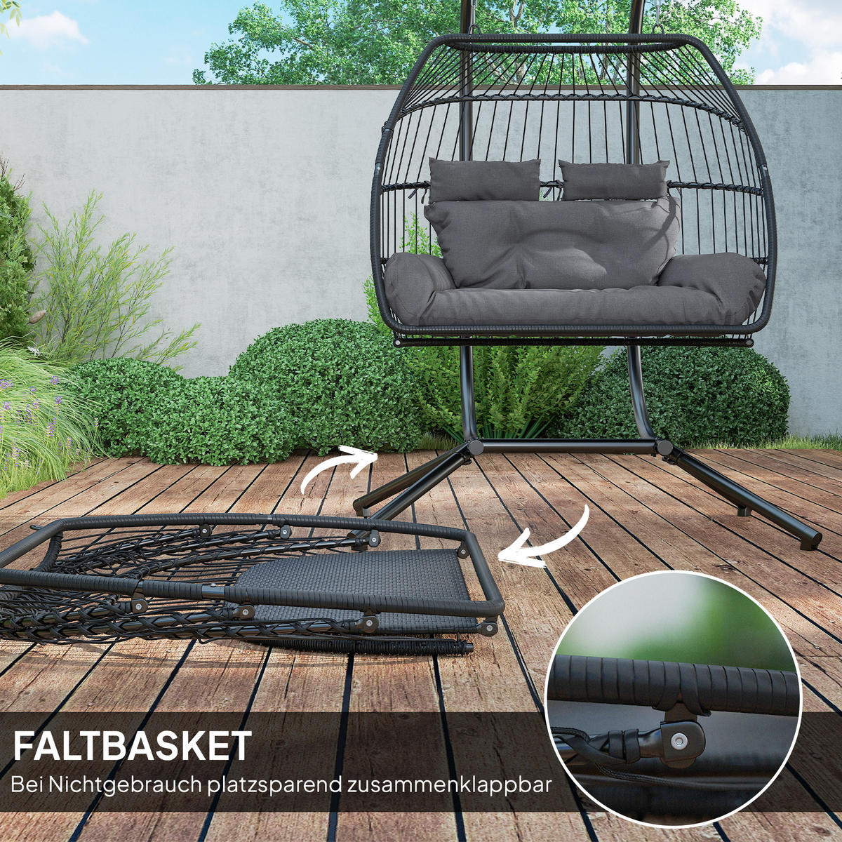 HÄNGESESSEL DE-06726 faltbar, bis 260 kg, mit Kissen Dunkelgrau - Dunkelgrau, Kunststoff/Metall (100/185/170cm) - ComfortXL