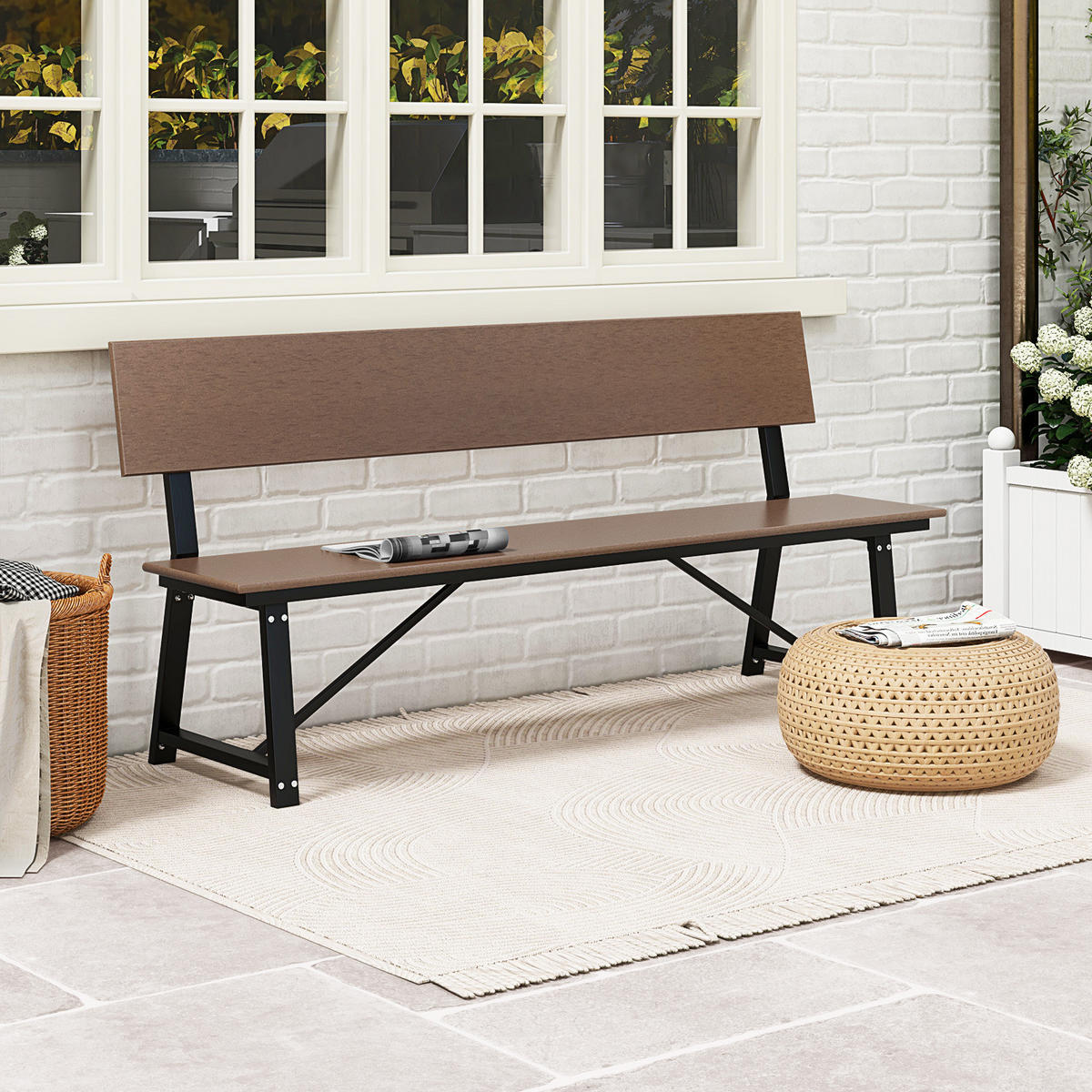 GARTENBANK Braun - Braun, Metall (183/85/52cm) - COSTWAY