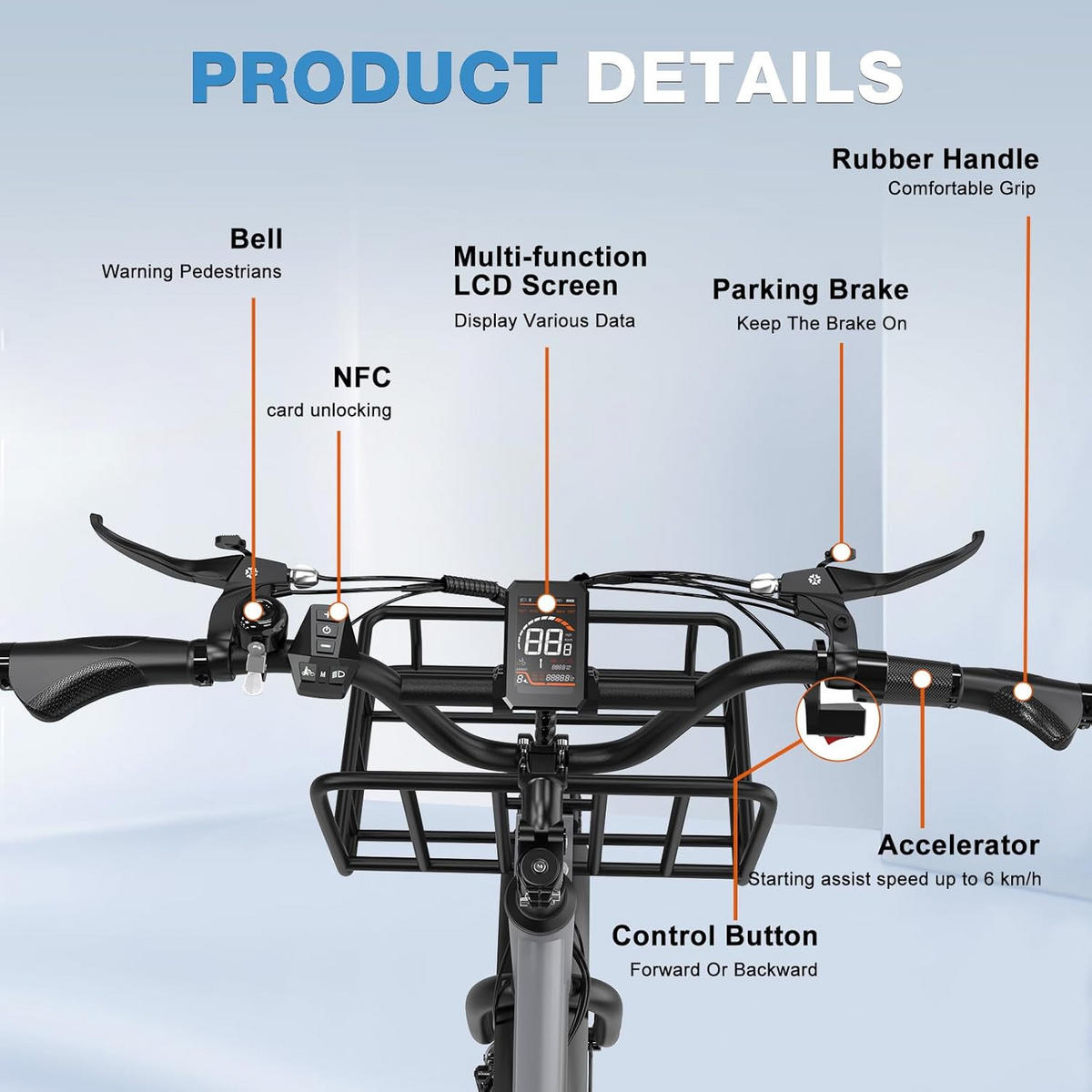 E-BIKE EGO 03S 48V 18Ah großer Front und Heckkorb, max. Zuladung 125 kg - Grau, Metall (66cm) - ELEKGO