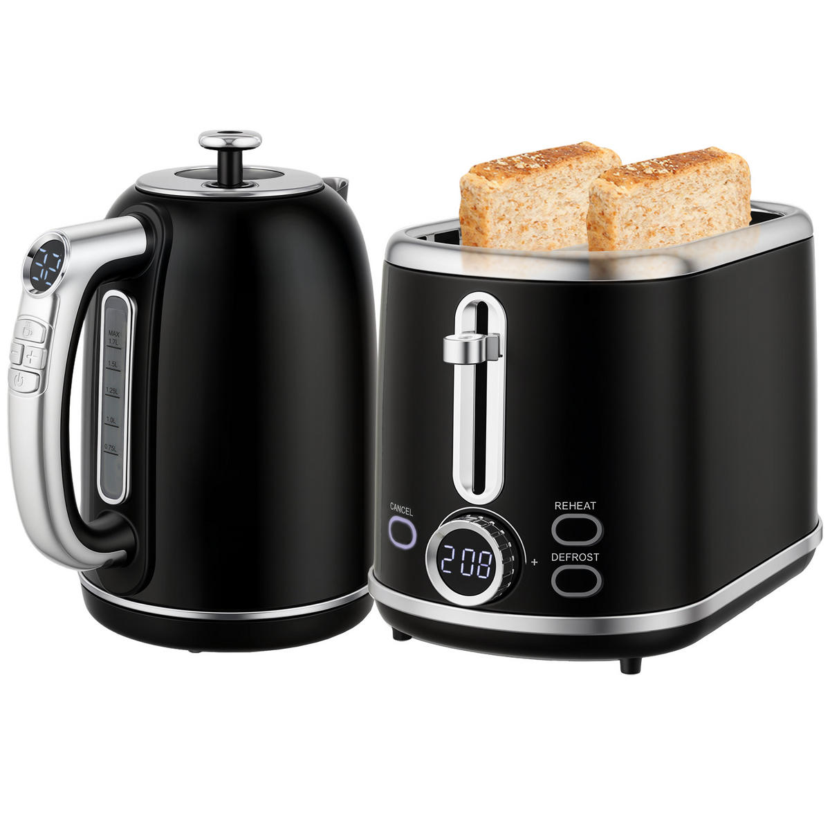 WASSERKOCHER-TOASTER-SET DE-17464 Schwarz - Schwarz, Metall (15.9/24.8/23.2cm) - ComfortXL
