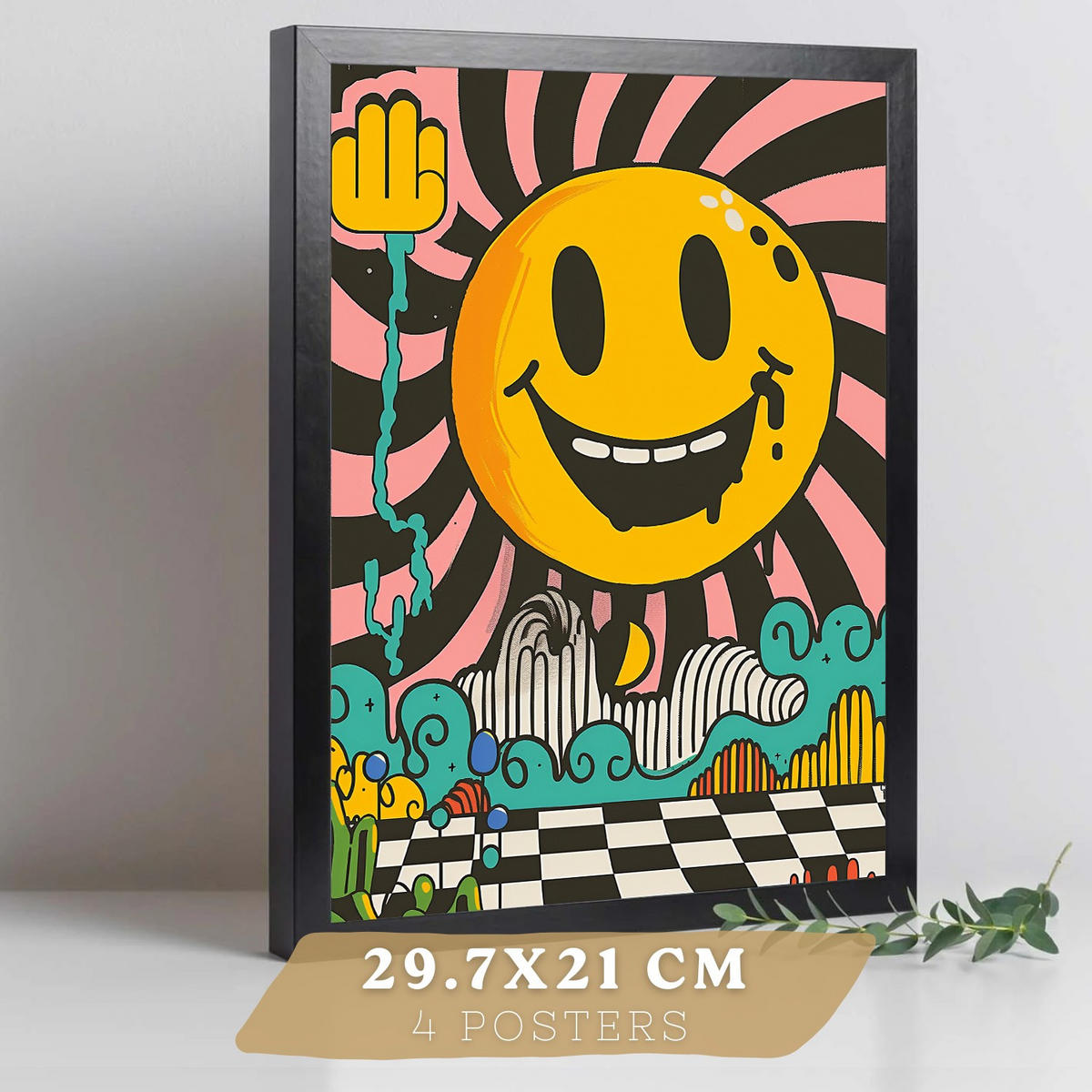 PLAKAT Sada 4 Usměj se A4 Černý rám - černá, papír (29.7/1/21cm) - Nacnic