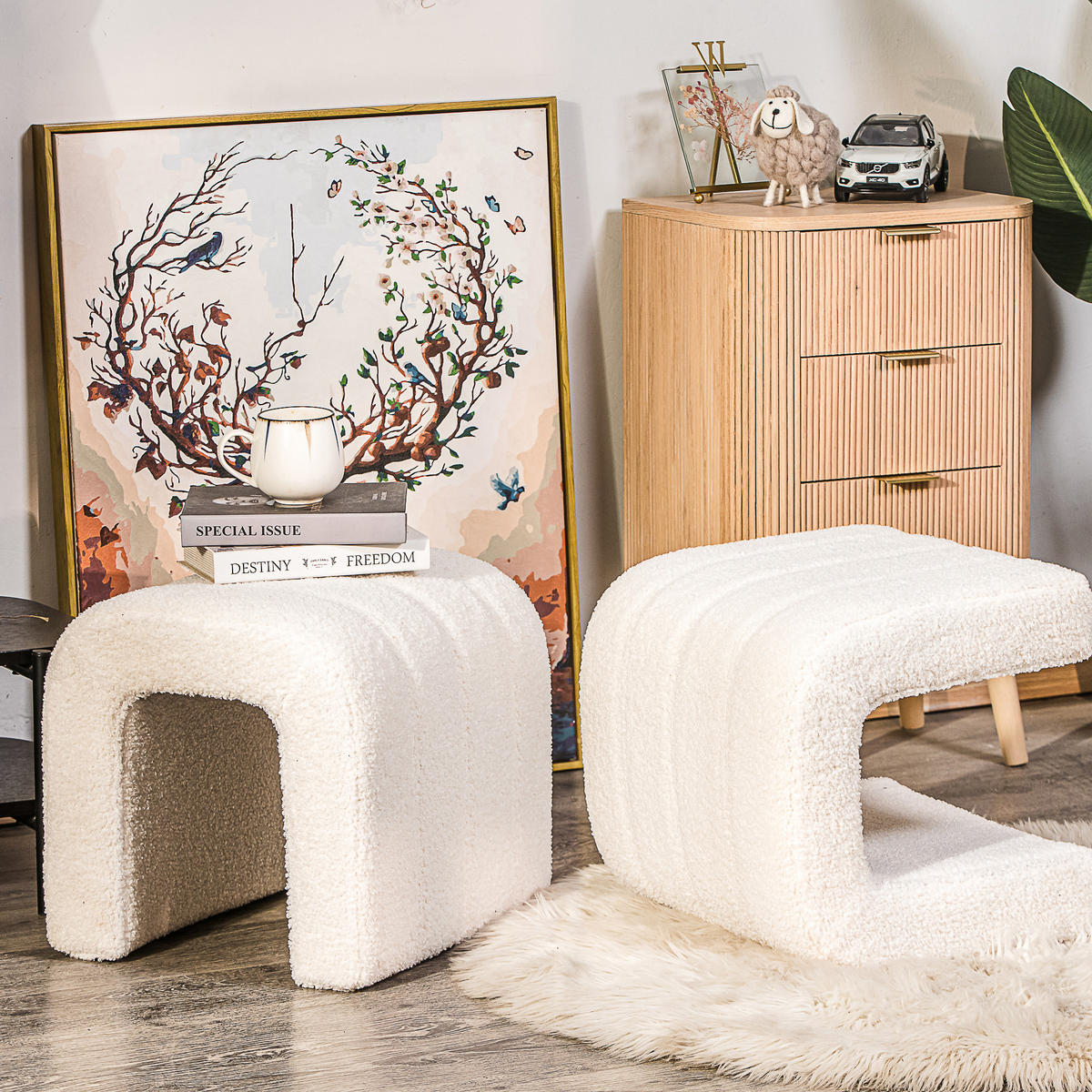 HOCKER Wolle Weiß - Weiß, Textil (41/36/35cm) - Nordlys