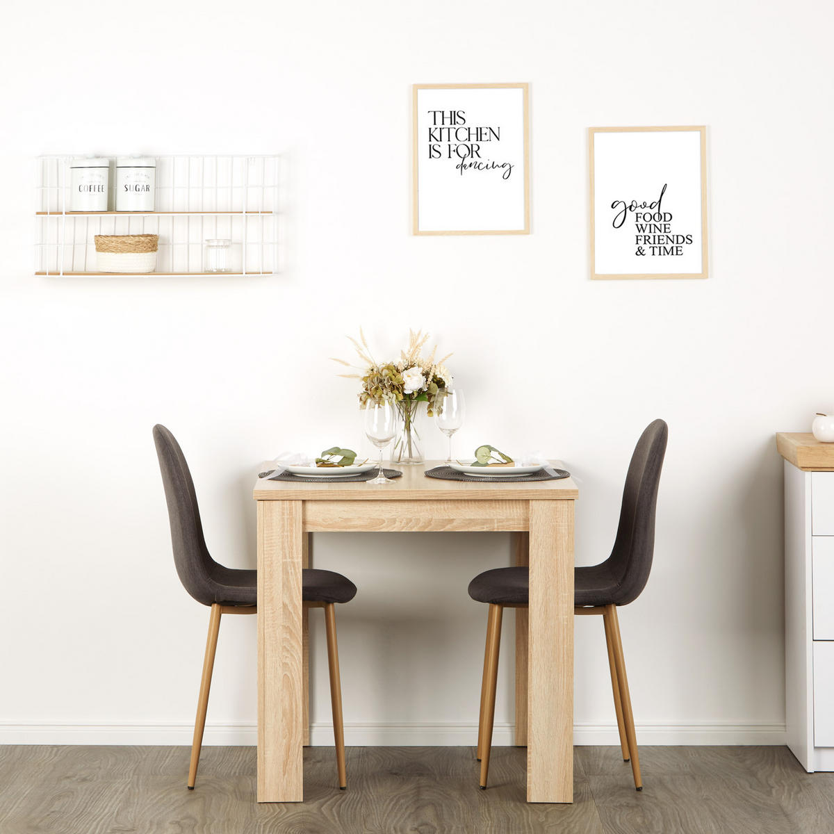 TISCHGRUPPE 80/80 cm in Natur mit 2 Stühle Anthrazit - Anthrazit/Naturfarben, Holz/Textil (80/88/80cm) - Homestyle4u