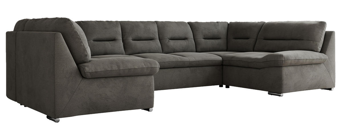 WOHNLANDSCHAFT COMODO U Dunkelgrau Velvet - Dunkelgrau/Silberfarben, Textil/Metall (340/93/206cm) - MKS