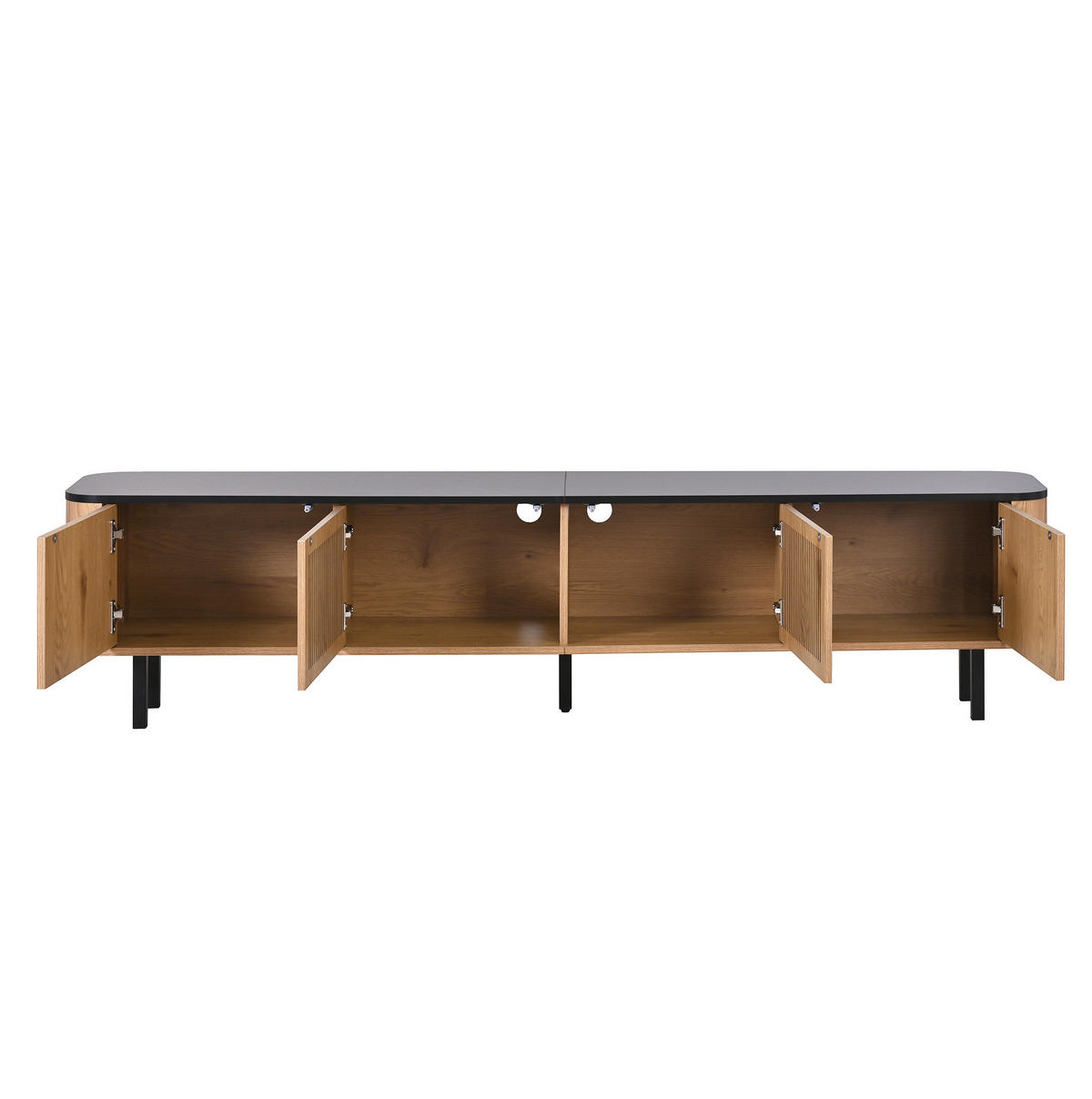 TV ormarić od MDF-a i iverice 190x35x45 cm hrast s rešetkastim vratima, pretincima i metalnim nogama - smeđa, drvni materijal (190/45/35cm) - Modfu