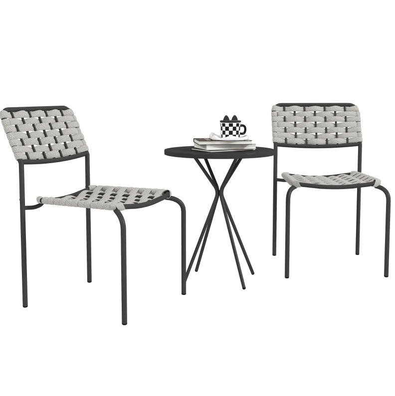BALKONSET Gartenmöbel-Set 46/60/80 cm aus Stahl mit 2 stapelbaren Stühlen und Rundtisch Grau - Grau, Metall