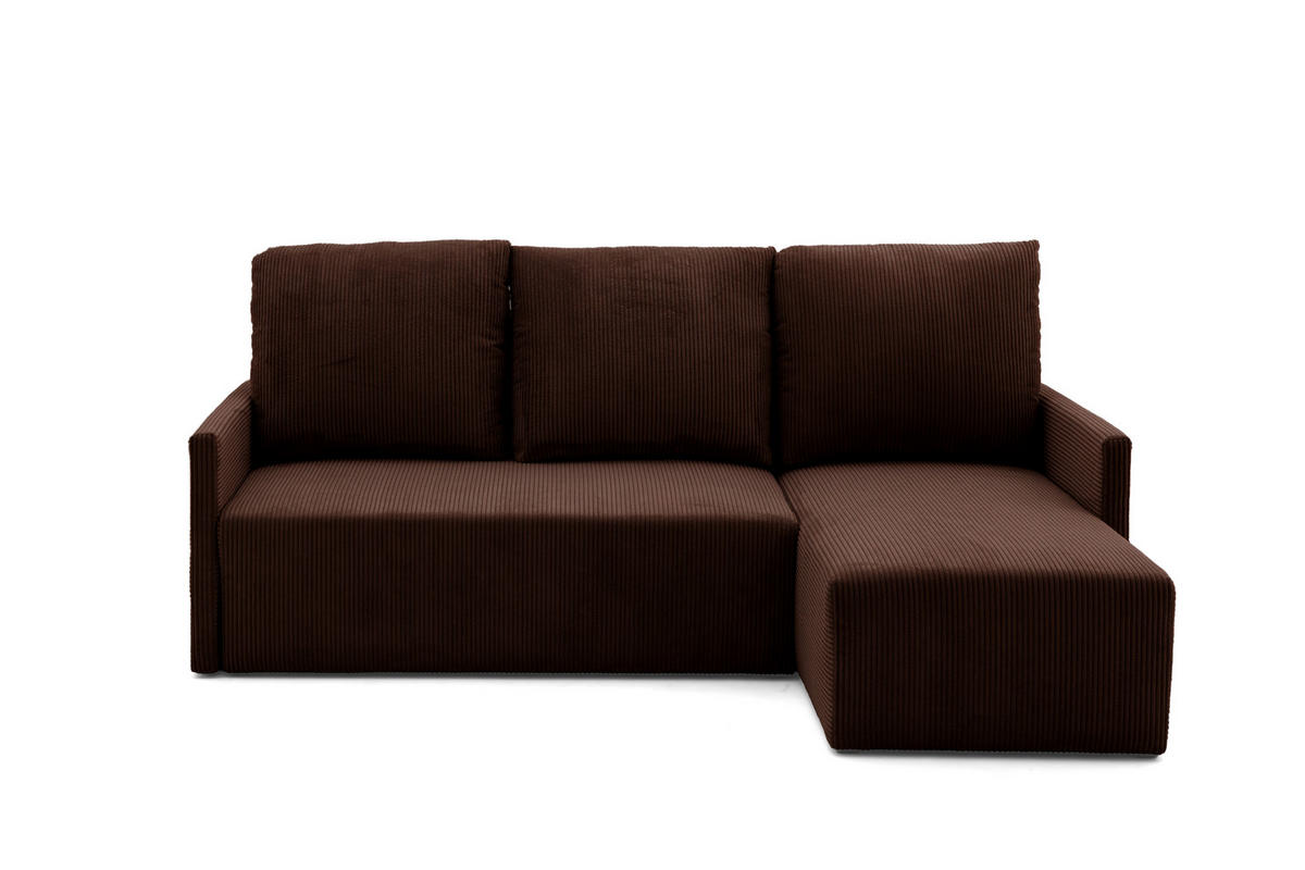 ECKSOFA GARDA L Links mit Schlaffunktion 132x198 Cord Dunkelbraun - Dunkelbraun/Schwarz, Holz/Kunststoff (209/145cm) - NACANAPA
