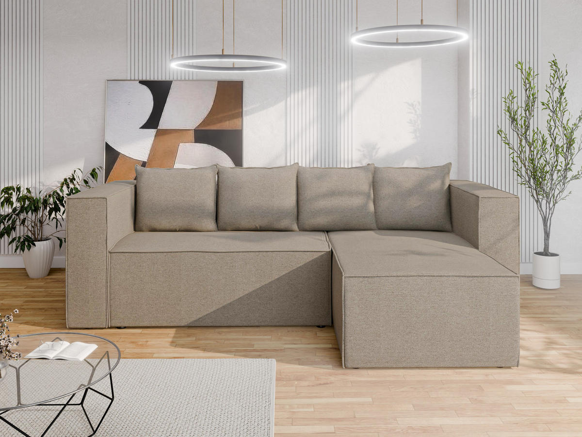 ECKSCHLAFSOFA AURIX Schlafsofa mit Bettkasten, Taupe - Taupe, Holz (150/244cm) - Panda Möbel