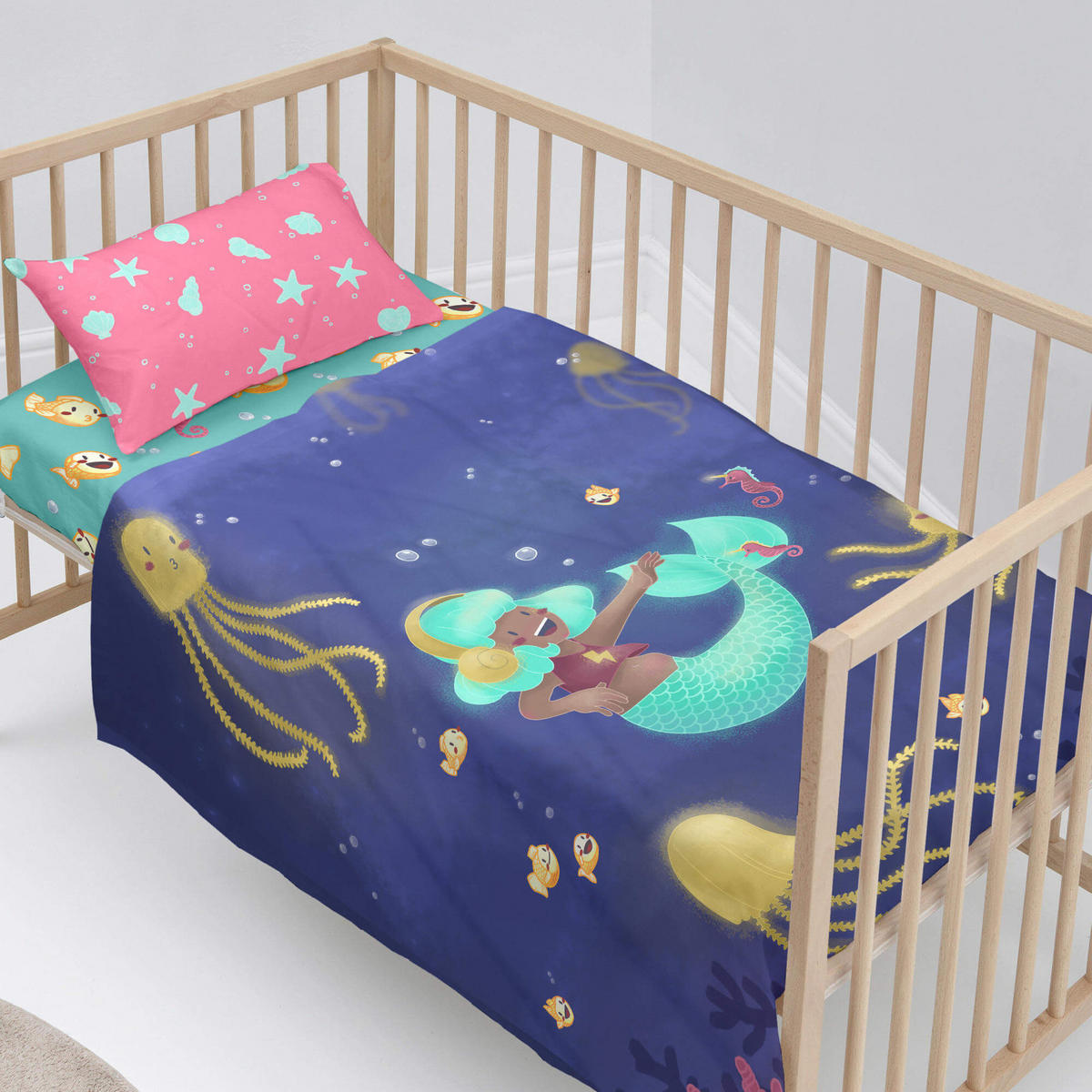 BETTWÄSCHE 2er-Set teiliges happy mermaid 120x180 cm (kinderbett) mehrfarbig - Multicolor, Textil (120/180cm) - Happy Friday