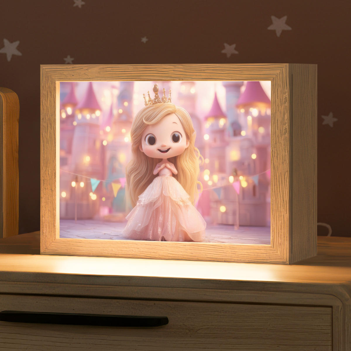 NACHTTISCHLAMPE Prinzessin - Rosa - Schloss 20x15 cm - Rosa, Holzwerkstoff (8/20/15cm)