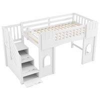 HOCHBETT 90/200 cm DE-03370, mit Stauraumtreppe und Fenster, in Weiß - Weiß, Holzwerkstoff (90/200cm) - ComfortXL
