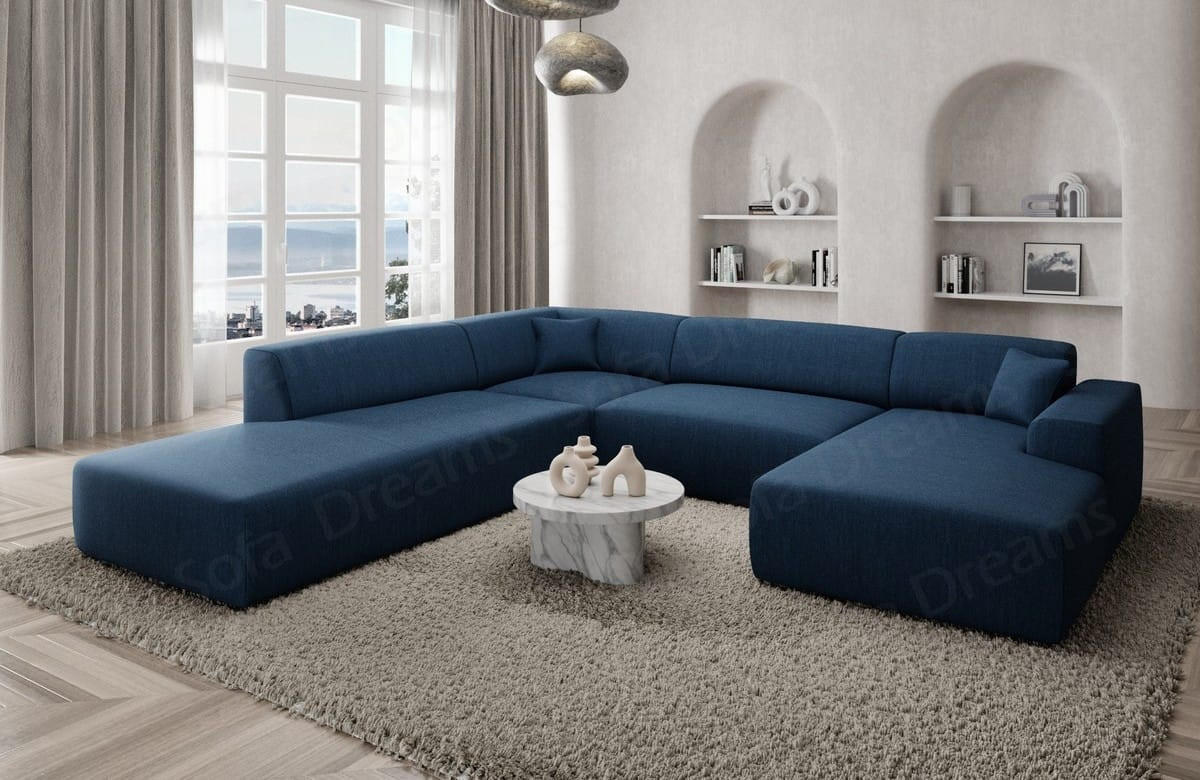 WOHNLANDSCHAFT Genova Blau Strukturstoff - Blau, Kunststoff (326/70/263cm)