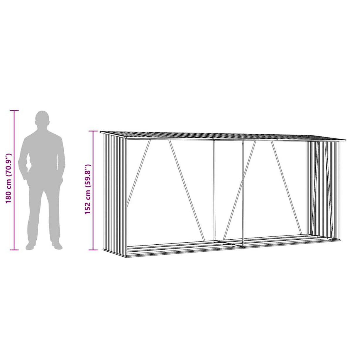 BRENHOLZUNTERSTAND 330/84/152 cm, aus Verzinkter Stahl, Anthrazit - Grau, Metall (84/152/330cm) - vidaXL