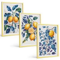 BILDER SET 3er Set - 40x60 cm Goldrahmen - Zitronenzweige mit blauen Blättern - Goldfarben, Kunststoff (40/60cm) - TULUP