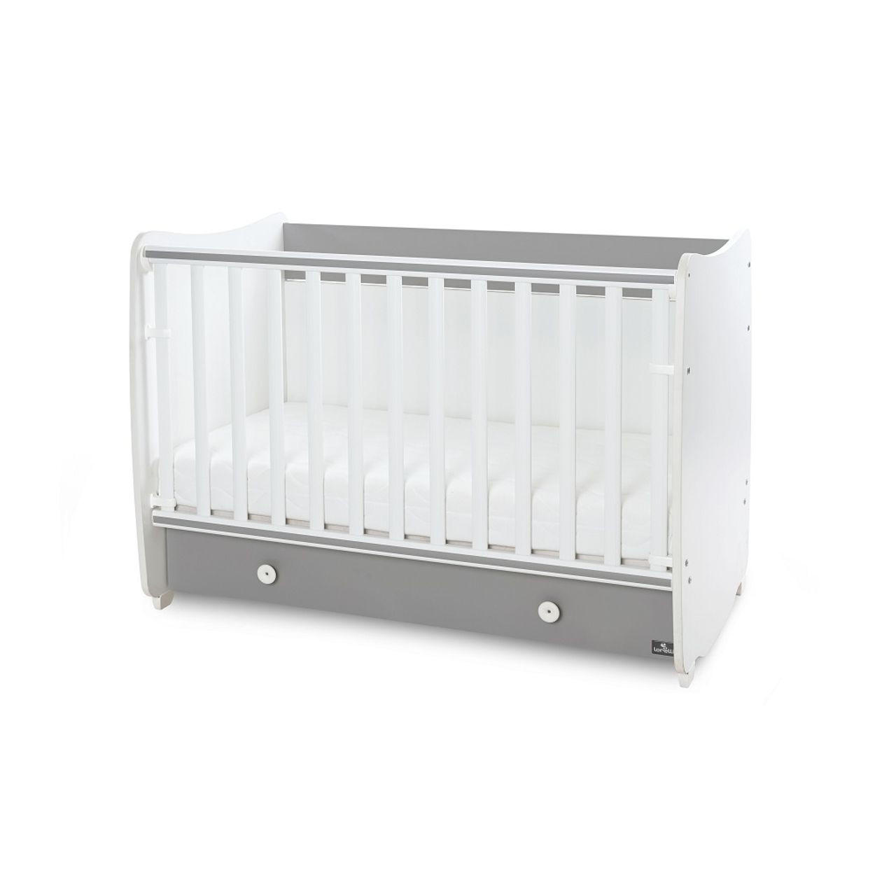 BABYBETT Dream NEW 120 weiß dunkelgrau 120 x 60 cm, Schaukelbett, Schreibtisch, Hubgitter, 2 Höhenpositionen - Grau, Holzwerkstoff (60/120cm) - Lorelli