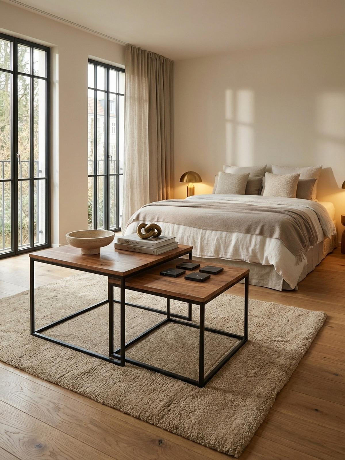 WOHNZIMMERTISCH Set – Holz Metall quadratisch 2-teilig Industrie-Stil - Beige/Schwarz, Holz/Metall (60/60/46cm) - KADIMA DESIGN