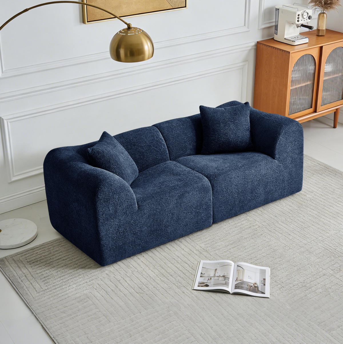 2-SITZER Sofa Samt mit 2 Kissen 193/87/67 cm Blau - Blau, Textil (87/67/193cm) - Redom