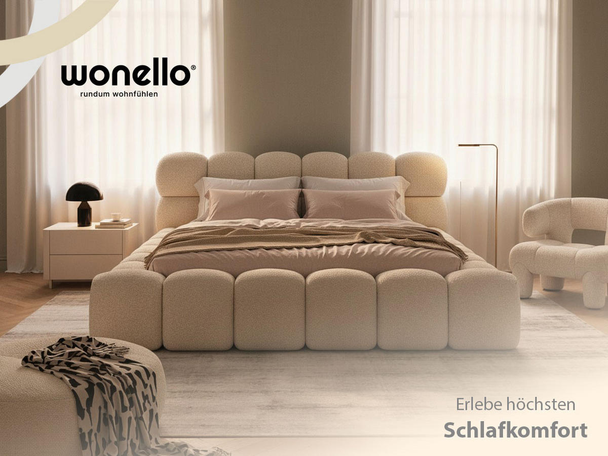 POLSTERBETT Mira 1 Hellbeige 140/200 cm Boucle mit Bettkasten - Beige, Textil/Metall (140/200cm) - wonello