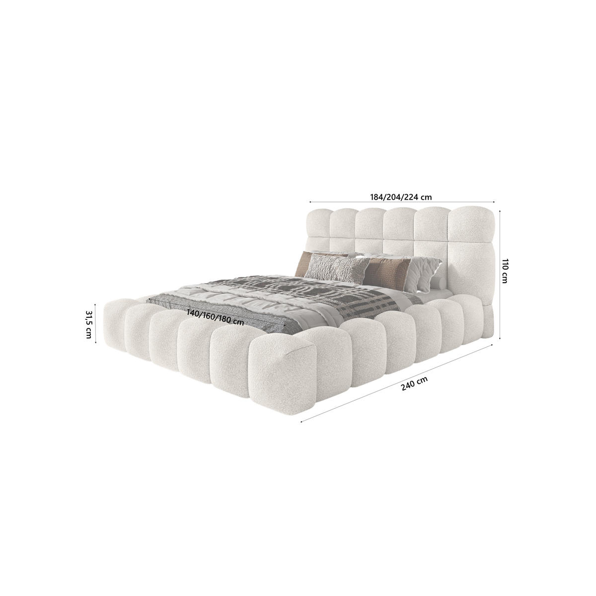 POLSTERBETT ACRI 140x200 cm, Creme - Creme, Textil (140/200cm) - Fedve