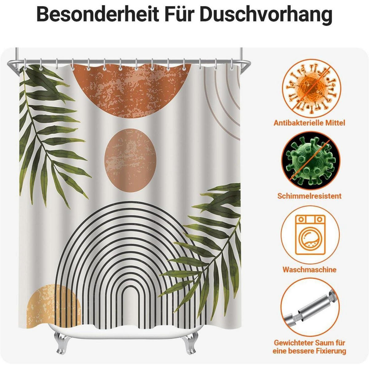 DUSCHVORHANG Blätter Linie 200 x 200 cm - Multicolor, Textil (200/200cm)