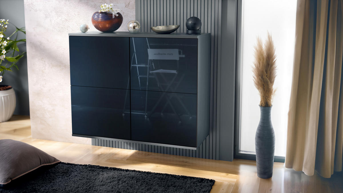 KOMMODE Rova Schwarz Hochglanz - Schwarz Hochglanz, Holzwerkstoff (92.5/73.5/35cm) - Vladon