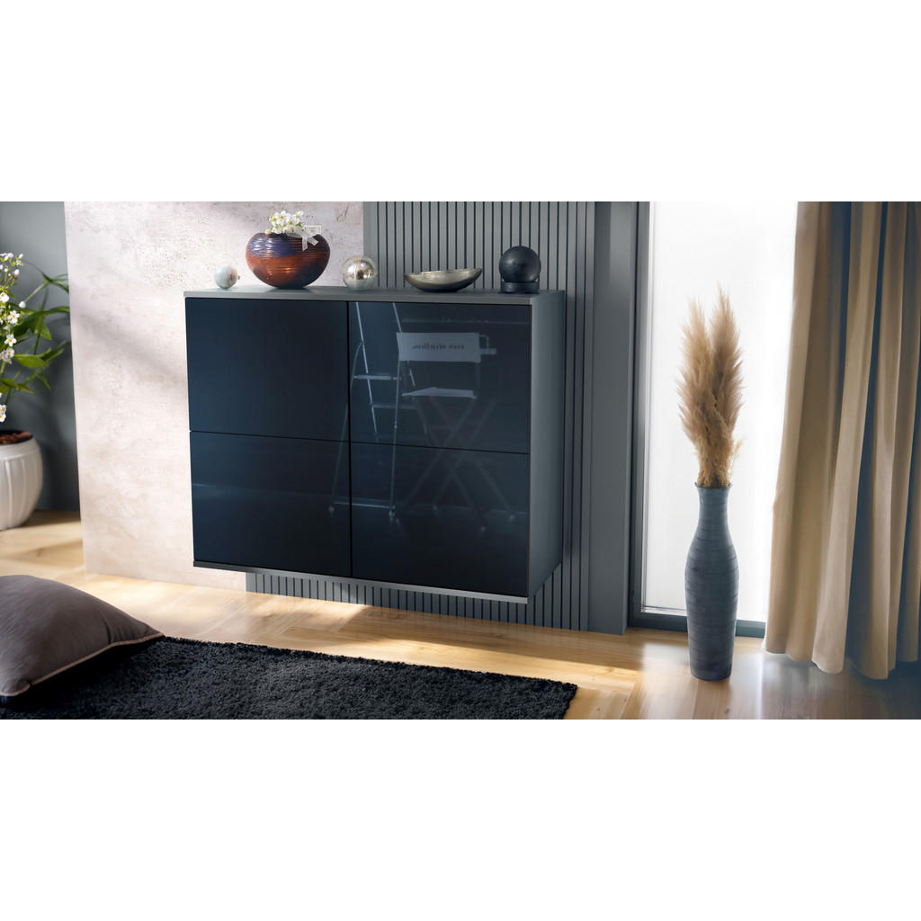 Thumbnail - Vladon Kommode, Schwarz Hochglanz, Holzwerkstoff, 92.5x73.5x35 cm, Wohnzimmer, Kommoden & Sideboards, Kommoden