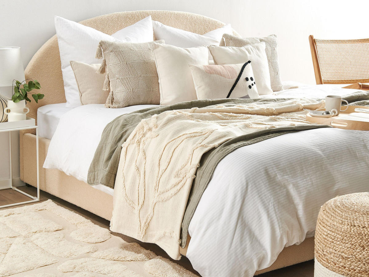 DECKE Helles Beige Acacia 125/150 cm - Beige, Naturmaterialen/Textil (125/150cm) - Beliani