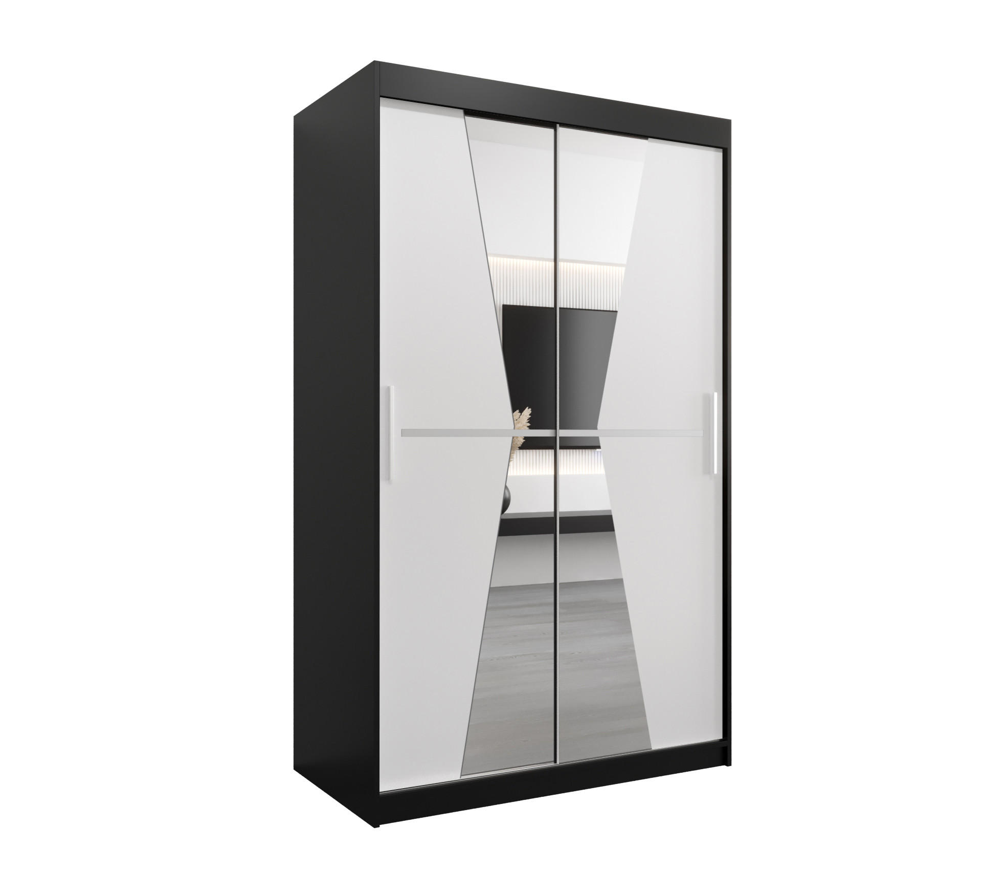 SCHWEBETÜRENSCHRANK 200/120/62 2-türig - Silberfarben/Schwarz, Holz/Kunststoff (120/200/62cm) - Abiks Möbel