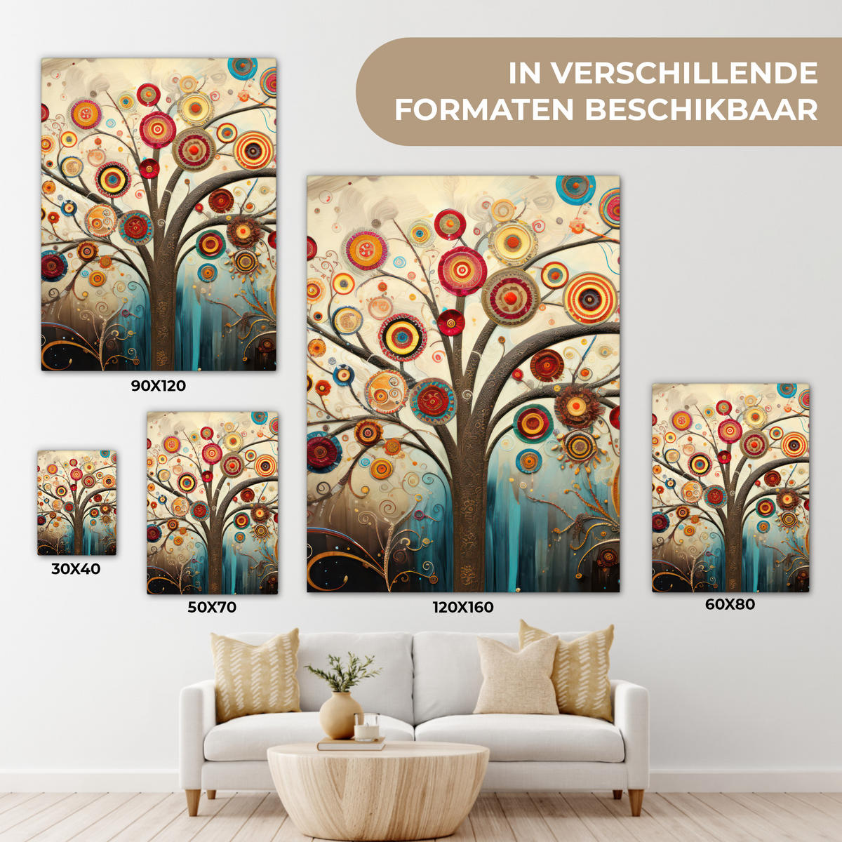 LEINWANDBILD Baum - Baum des Lebens - Farbe Wandbild Wohnzimmer 60x80 cm - Braun, Textil (60/80cm) - MuchoWow