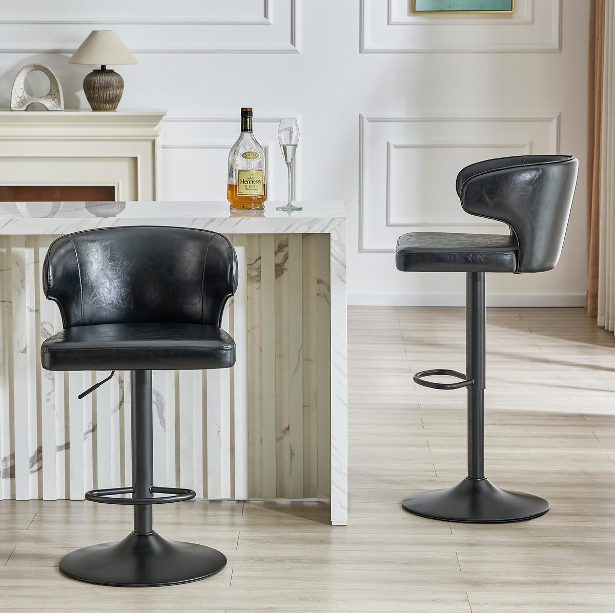 BARHOCKER 2er-Set mit Lehne, höhenverstellbar, drehbar, Black - Schwarz, Metall (45/110/49.71cm) - Meubliv