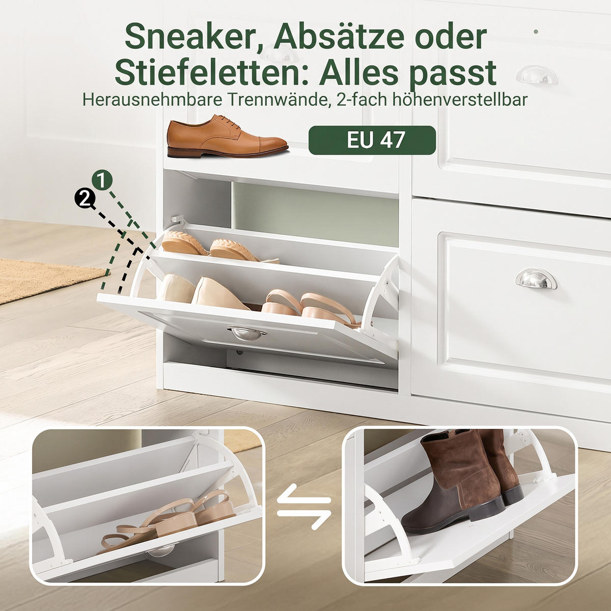 COMODĂ cu 4 sertare pentru încălțăminte, design clasic - alb, compozit lemnos (105/82/24cm) - SoBuy