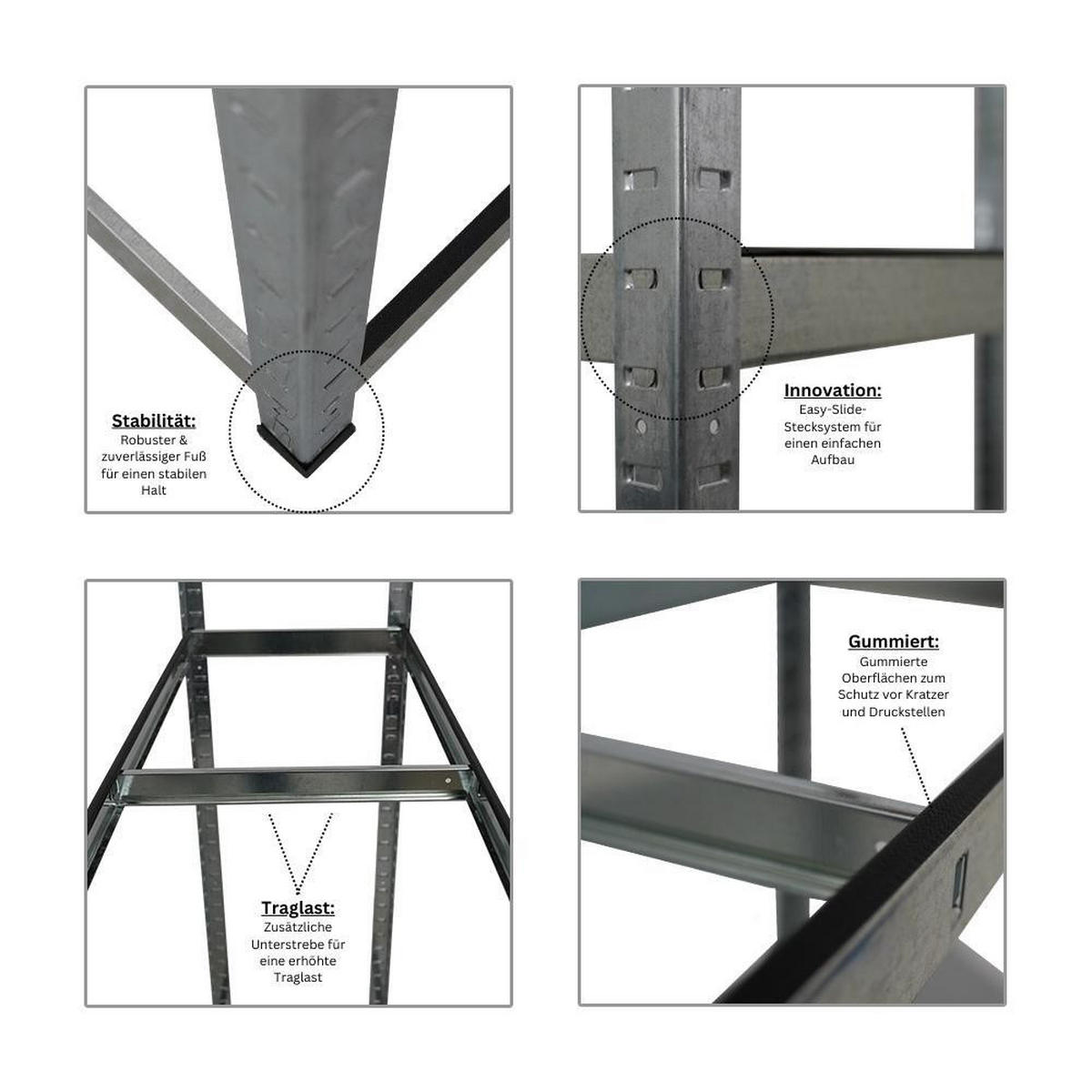 REIFENREGAL Ragnar 180x120x40 cm bis zu 8 Reifen auf 2 Ebenen + Ablage 265 kg Fachlast Verzinkt - Silberfarben, Metall (120/180/40cm) - PROREGAL