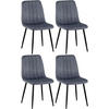 STUHL 4er Set Samt Dunkelgrau - Dunkelgrau/Schwarz, Textil/Metall (45/88/53cm) - CLP