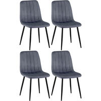STUHL 4er Set Samt Dunkelgrau - Dunkelgrau/Schwarz, Textil/Metall (45/88/53cm) - CLP