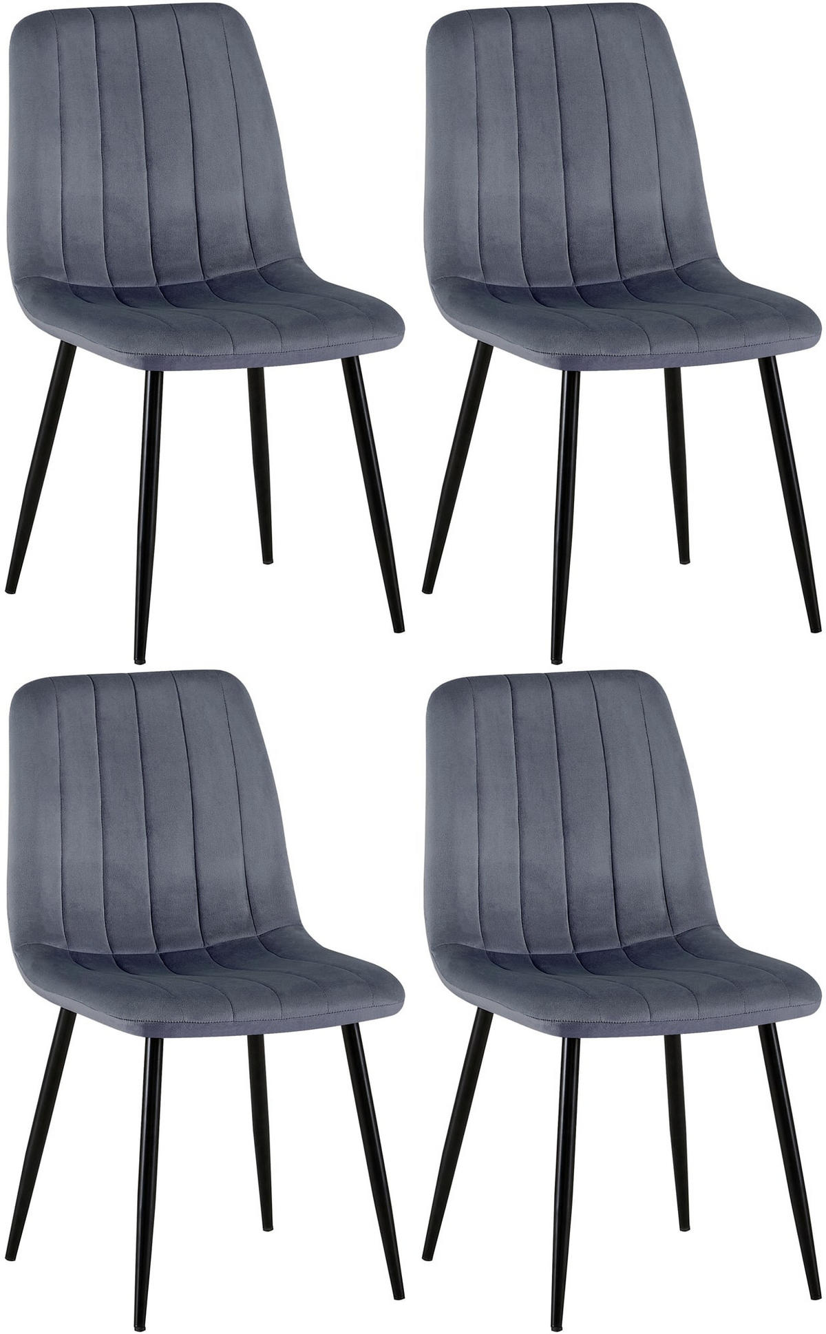 STUHL 4er Set Samt Dunkelgrau - Dunkelgrau/Schwarz, Textil/Metall (45/88/53cm) - CLP